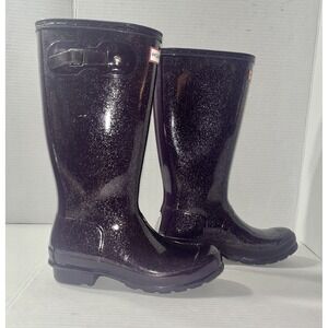 Hunter Rain Boots Women's 5 Purple Glitter Wellington Waterproof Quiet Luxury